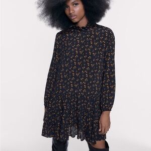 Zara Floral Print High Neck Mini Ruffle Dress